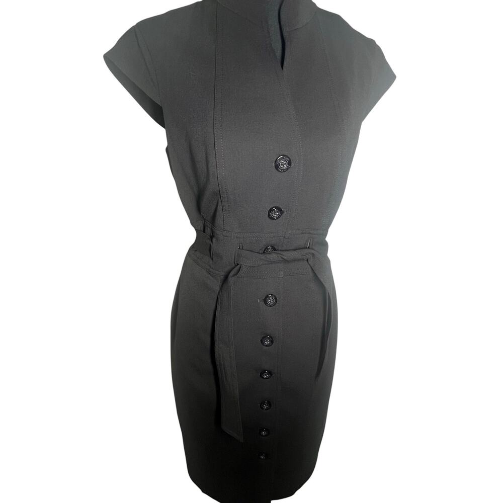 Quite luxury classic Calvin Klein Black Belted Button Front Sheath Dress Size 6